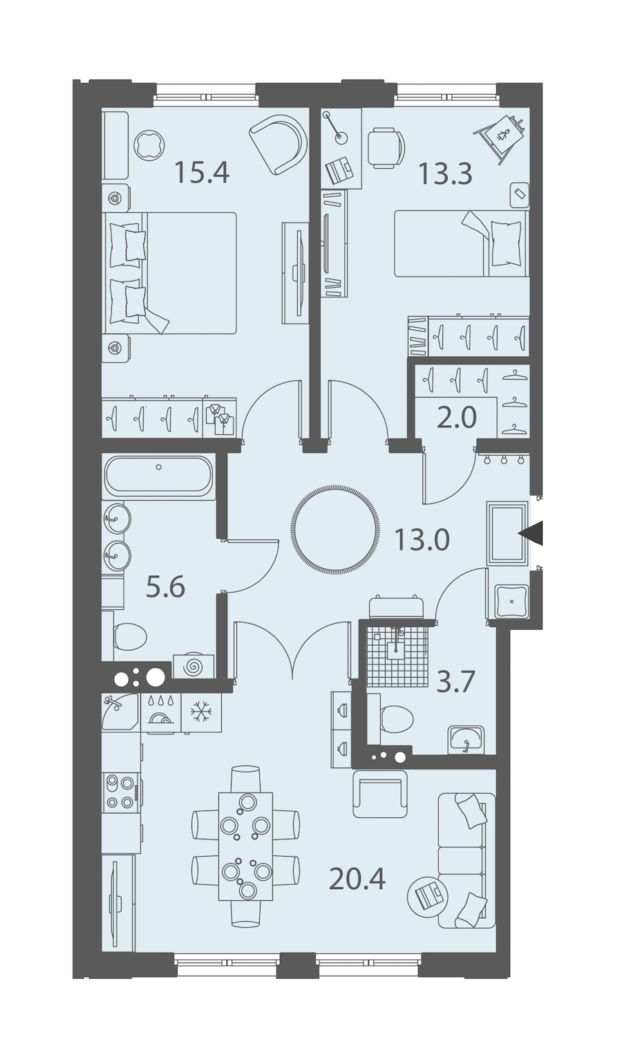 2-комнатная квартира 73.4 м², 9/10 эт., ЖК «DOMINO Premium»